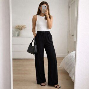 Blenca Wide-Leg Pants Womens Small Black High-Rise Minimal Grunge Boho Retro